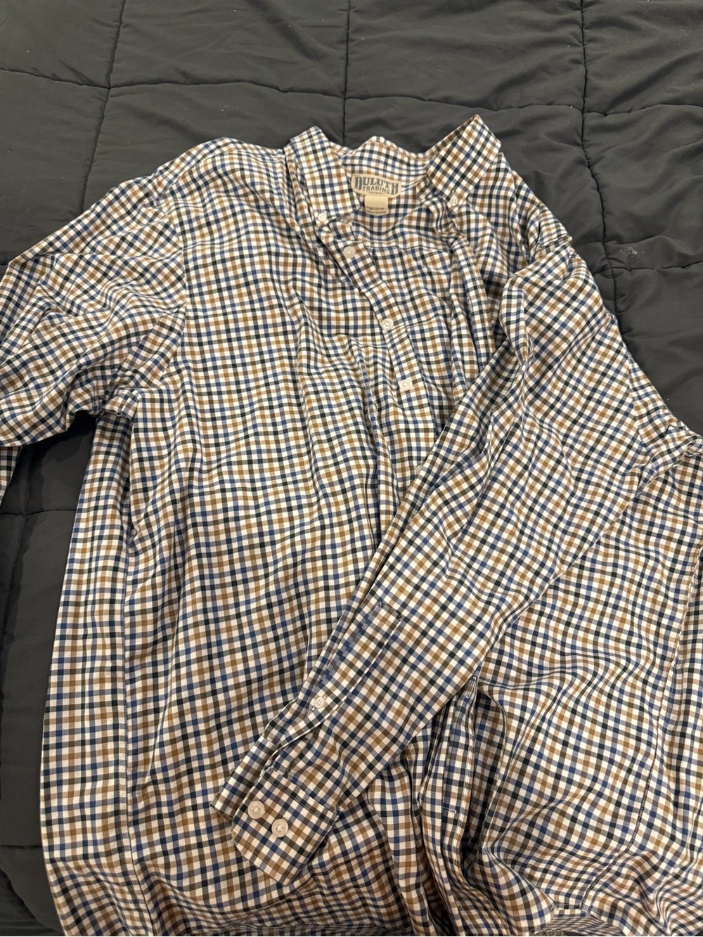 Duluth Trading Co Brown and Blue Plaid Button-Down Shirt